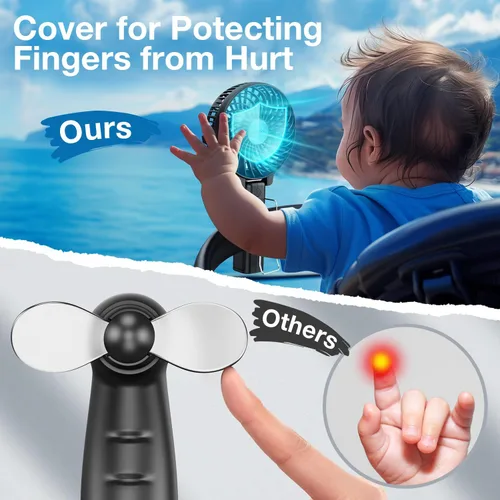 Vista 5 de VersionTECH. Ventilador de mano portátil, potente+duradero+plegable de 180°, mini ventiladores de mano con USB recargable, accesorios de Negro