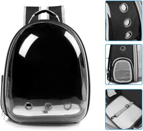Vista 4 de Mochila para llevar a tu mascota (gatos, perros, conejos, etc.), aprobada por aerolíneas, mochila transparente con cápsula y ventilación