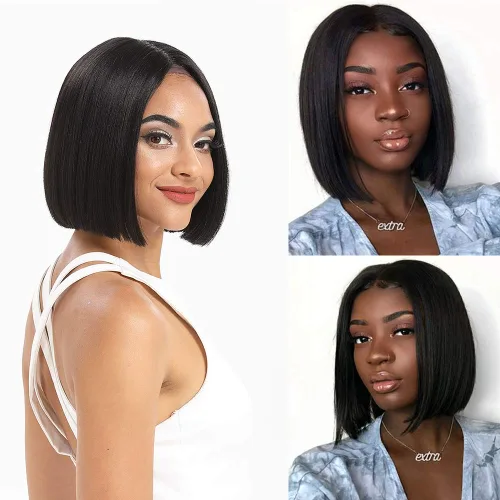 Vista 3 de Spotlight Pelucas de cabello humano lacio con encaje frontal de 4 x 4 para mujeres negras, densidad del 180 %, peluca con cierre de encaje virgen