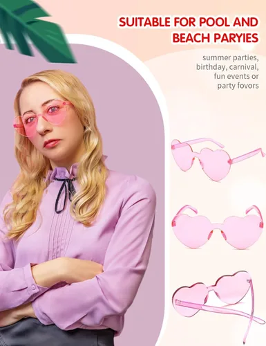Vista 5 de LOHO MAGICA 9 pares de gafas de sol con forma de corazón sin montura en forma de corazón, gafas de sol para fiesta, gafas de sol de corazón