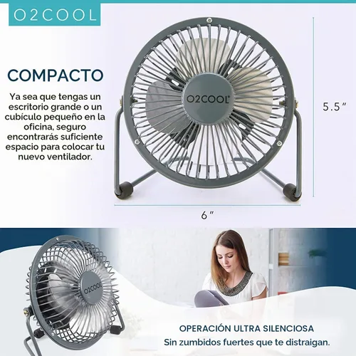 Vista 3 de O2COOL 4" USB Ventilador de mesa ventilador de refrigeración – Mesa portable mini – plugs en computadora personal – 360 ° inclinación ajustable