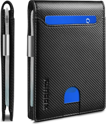 Vista 49 de RUNBOX - Carteras delgadas para hombre, cartera de piel con pinza para el dinero, cartera de bolsillo frontal con bloqueo RFID, tarjetero