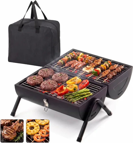 Vista 11 de Parrillas de carbón portátiles, parrilla de barril ajustable para patio trasero 19" W x 16" D x 31" H(Vertical)