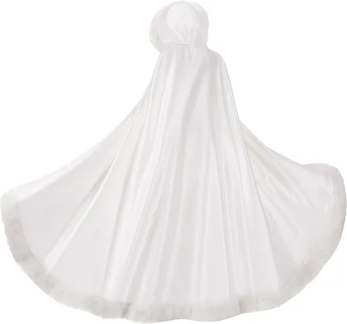 Vista 4 de WOWBRIDAL Capa nupcial de 57 pulgadas para mujer, capa de boda con manopla, longitud hasta el suelo