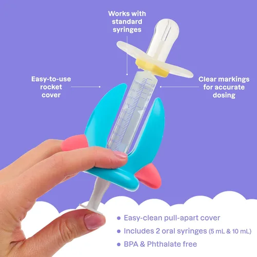 Vista 4 de Dispensador de medicina Playhouse MD, Rocket - Jeringa de medicación líquida para recién nacidos, bebés, niños pequeños y niños de preescolar - Kit