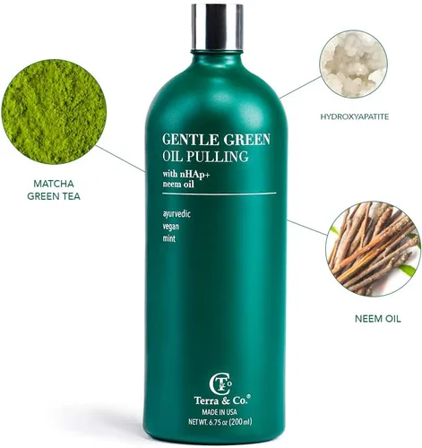 Vista 7 de Terra & Co. Nano hidroxiapatita suave aceite verde - Enjuague bucal natural vegano para la salud de los dientes y las encías - Sin alcohol y sin