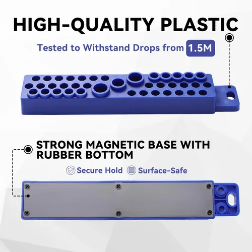 Vista 4 de Reniteco Soporte magnético para brocas, organizador de herramientas ABS de 1/4 de pulgada y 39 agujeros con base magnética fuerte para brocas