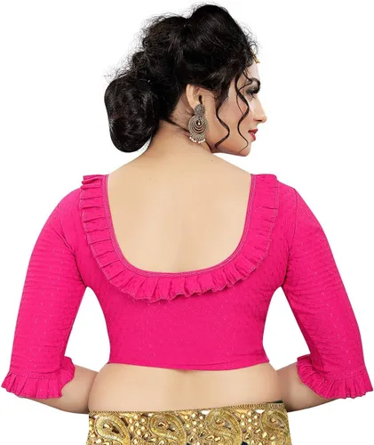 Vista 2 de Indian Hawker Blusa de jacquard con volantes de manga 34 elástica, para mujer