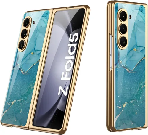 Vista 42 de Funda para Galaxy Z Fold 5, elegante marco galvanizado con vidrio estampado, protector de pantalla integrado compatible con Samsung Galaxy Z Fold 5