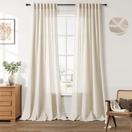 Vista 51 de Aersas Aqua Green Linen Curtains 84 Inches Long 2 Panels Set Back Tab Rod Pocket Living Room Curtain Farmhouse Rustic Light Filtering Hook Drapes