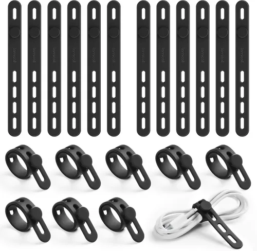 Vista 8 de Lamicall - Paquete de 10 bridas de silicona para cables, organizador de cables reutilizable duradero con hebilla de bloqueo, correas elásticas