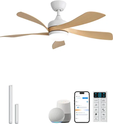 Vista 15 de Sofucor Ventilador de techo inteligente de 52", ventiladores de techo blancos para interiores/exteriores con luces y control remoto, funciona