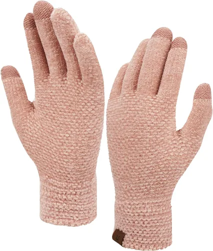 Vista 15 de FZ FANTASTIC ZONE Guantes de invierno con pantalla táctil para mujer para clima frío, guantes de punto cálidos de chenilla Beige