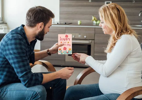 Vista 5 de WaaHome Tarjeta de feliz primer día de la madre para la nueva mamá, tarjeta de regalo del día de la madre de flores para primera vez, esperando