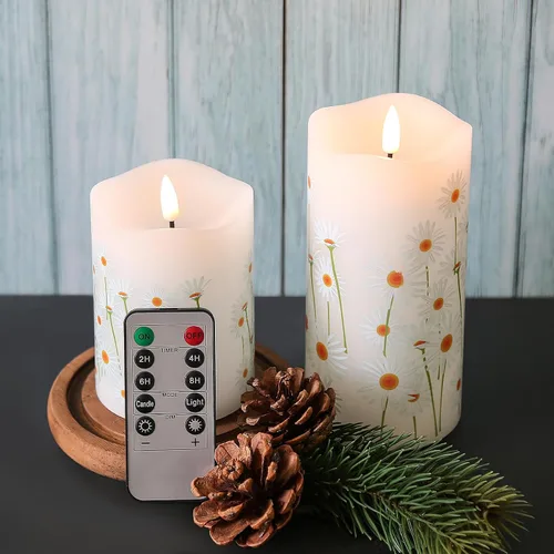 Vista 7 de Eywamage Velas de Pilar Blancas Sin Llama con Control Remoto, Velas de Cera LED Realistas Parpadeantes Alimentadas por Batería, Φ 3" H 4" 5" 6