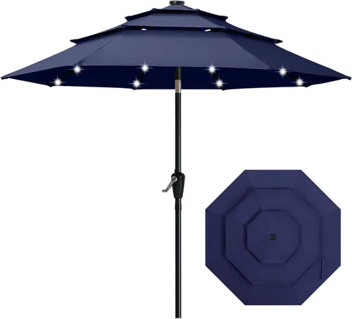 Vista 30 de ABCCANOPY Sombrilla solar de patio de 3 niveles de 11 pies, 32 luces LED Beige