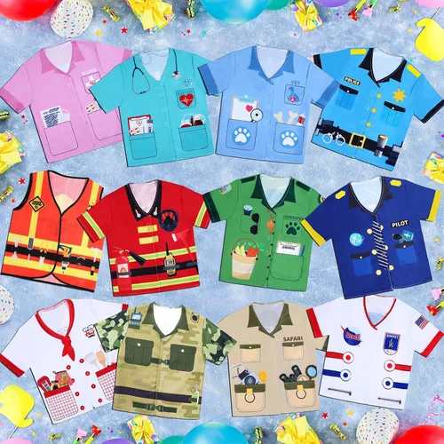 Vista 4 de Jiuguva 12 piezas de disfraces de juego de roles para niños, ropa para disfrazarse de niños, ayudante de la comunidad, carrera, cosplay, doctor