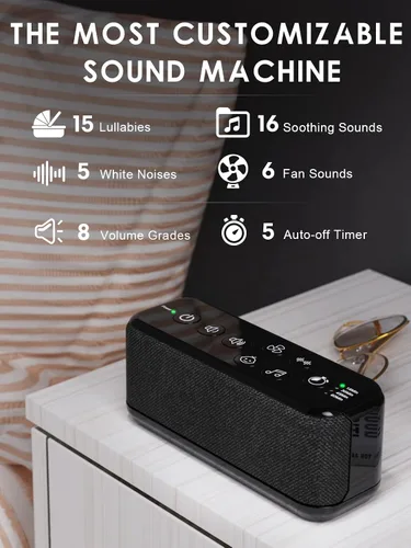 Vista 2 de Máquina portátil de ruido blanco para adultos y niños, 42 sonidos relajantes, máquina de sonido de viaje recargable con sonidos de lluvia y océano