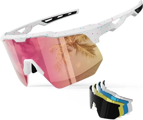 Vista 9 de HAAYOT Gafas de sol deportivas polarizadas para hombres y mujeres, jóvenes, béisbol, ciclismo, correr, softbol, ciclismo, 5 lentes