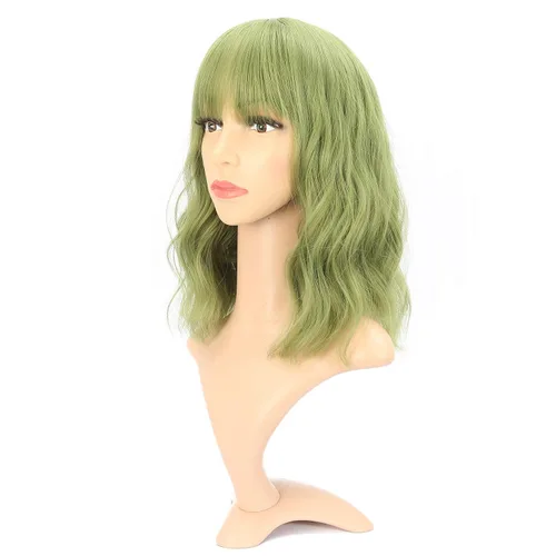 Vista 31 de VCKOVCKO - Peluca de cabello castaño claro rizada con flequillo de aire, onda natural rizada, peluca corta estilo Bob para mujer, longitud hasta