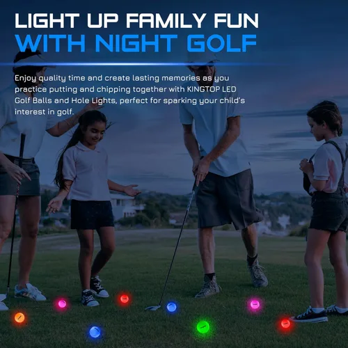 Vista 9 de KINGTOP Upgraded Glow in The Dark Golf Balls - Super Bright Light Up LED Golf Ball - with Glow Golf Tees and Storage Bag - Fun Night Golfing Gift