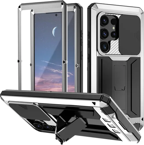 Vista 19 de Funda de metal compatible con Samsung Galaxy S23, funda de metal resistente de grado militar, funda protectora de cuerpo completo con soporte