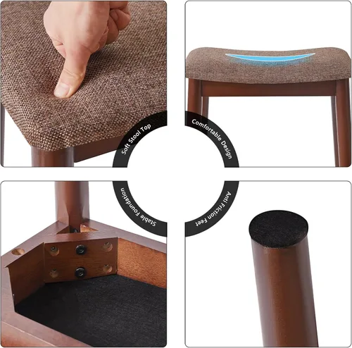 Vista 7 de IBUYKE Taburete de Tocador con Cojín de Silla de Montar, Taburete Reposapiés con Patas de Madera Maciza, Banco de Tocador Otomano Moderno