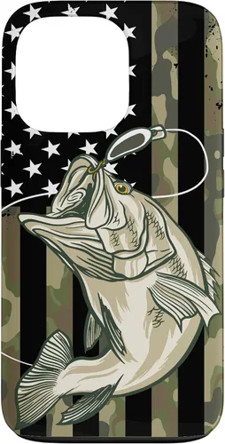 Vista 10 de Funda de camuflaje para iPhone 16, diseño de bandera estadounidense, pescador, pescador, camuflaje