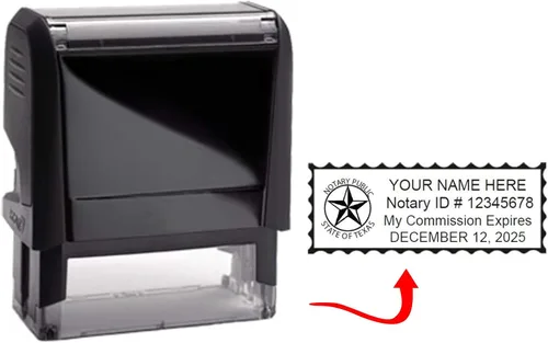 Vista 2 de Texas Notary Stamp Modelo estándar autoentintado, impresiones rectangulares de 2.3 x 0.81 pulgadas
