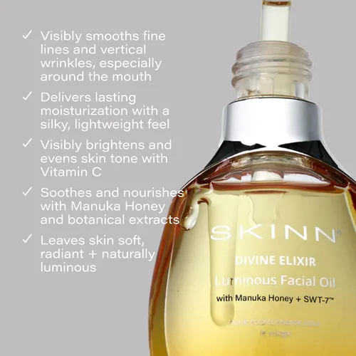 Vista 3 de SKINN Aceite facial luminoso antienvejecimiento para pieles sensibles secas y maduras, aceite facial ligero y no graso que reduce las líneas finas