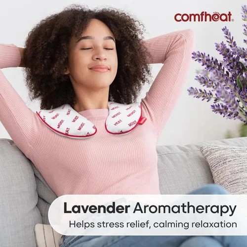 Vista 5 de Almohada de cuello para microondas lavanda, calentable/refrigerable, para el cuello, para aromaterapia, con funda extraíble lavable, ideal