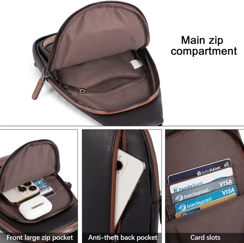 Vista 4 de Bolsos cruzados CLUCI para mujer y hombre, bolso bandolera de cuero, mochila de cuerpo cruzado para mujer, regalos para mujeres, cumpleaños, único