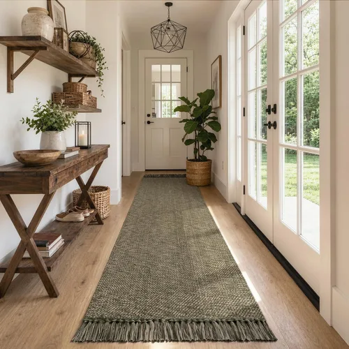 Vista 88 de Collive Alfombra de Baño Negra, 2' x 3' Tejida a Mano Lavable Alfombras Pequeñas de Cocina, Alfombra de Entrada Reversible de Algodón Alfombra