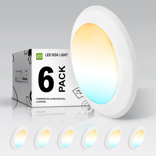 Vista 16 de ASD Paquete de 6 luces LED de disco de 4 pulgadas, 10 W 5CCT 2700K-5000K 685LM CRI90+, lámpara de techo regulable, disco de montaje en superficie