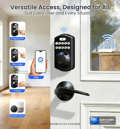 Vista 2 de Veise VE012W WiFi huella digital Smart Lock para puerta delantera, negro