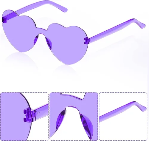 Vista 3 de Fengek 6 lentes de sol en forma de corazón, sin marco, transparentes, regalos de fiesta para niñas y mujeres