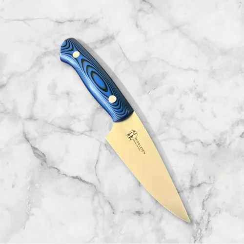Vista 3 de Middleton Made Knives Echo 4 Cuchillo de pelar – Cuchillo de pelar de 4 pulgadas – Cuchillos de emparejamiento profesionales hechos a mano – Azul