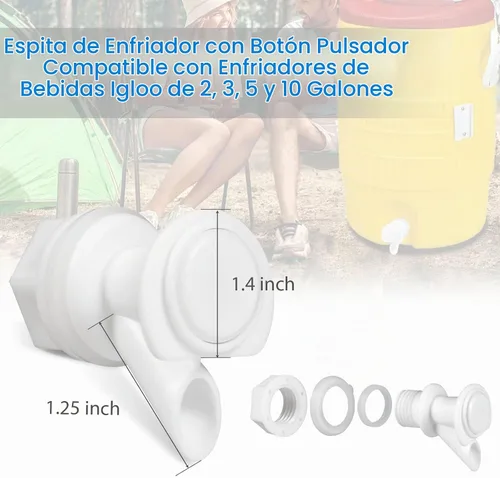 Vista 2 de 3 piezas de repuesto de grifo de agua con botón, reutilizable, compatible con enfriador de agua Igloo de 2, 3, 5 y 10 galones, sin BPA, grifo