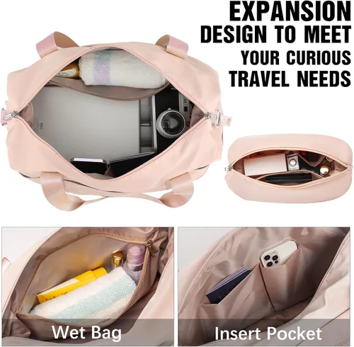 Vista 6 de LONG VACATION Juego de equipaje de 4 piezas de ABS hardshell TSA Lock Spinner Ruedas equipaje de mano en maleta, Rosado, Abs Hardshell Tsa Lock