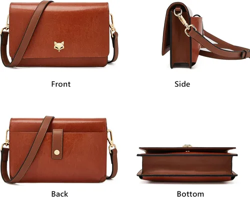 Vista 4 de FOXLOVER Bolso cruzado pequeño para mujer, de piel de PVC, soporte para teléfono celular, ranura para tarjeta de crédito, bolso de hombro, bolso