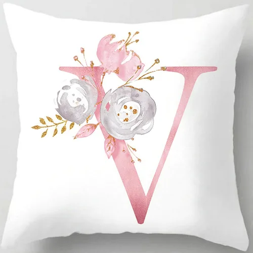 Vista 30 de Fundas de almohada rosa, lindas fundas de almohada decorativas con alfabeto, fundas de cojín cuadradas, protectores de almohada con letras