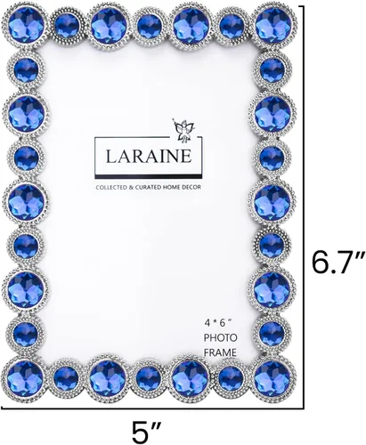 Vista 7 de LARAINE Marco de Fotos 4x6 con Diamantes de Imitación de Metal y Cristal de Alta Definición para Mostrar Fotografías en Mesa, Decorativo para el Azul