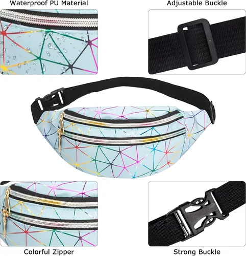 Vista 3 de Riñoneras holográficas de 2 piezas, riñoneras de moda, brillantes, impermeables, para mujeres y hombres, para viajes, fiestas, festivales, correr