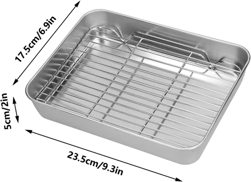 Vista 3 de Bandeja para asar, bandeja rectangular de acero inoxidable para hornear y estante para cocinar hornear (9.3 x 6.9 x 2.0 in)