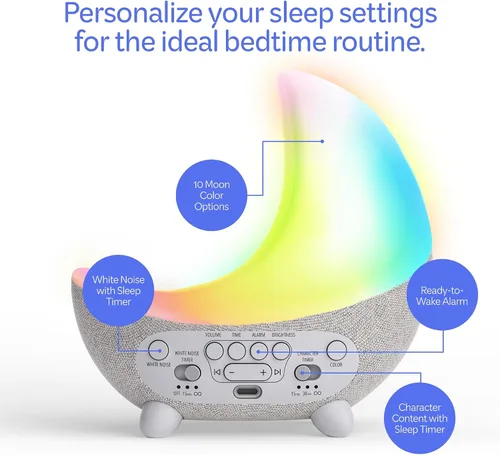 Vista 5 de Move2Play, Máquina de Sonido Dozi Más de 3 horas de contenido Luz nocturna Reloj despertador para niños pequeños y niños Tranquilizador Ok