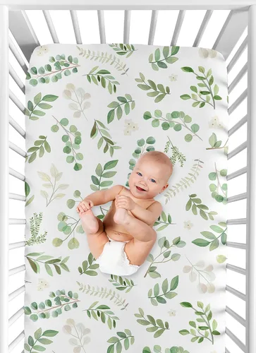 Vista 4 de Sweet Jojo Designs Sábana bajera para cuna de bebé 100% algodón (hojas florales bohemias) para niñas y niños, guardería infantil, habitación