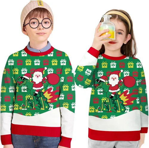 Vista 3 de Funnycokid Suéter feo de Navidad para niños y niñas, para fiestas de Navidad de 3 a 10 años