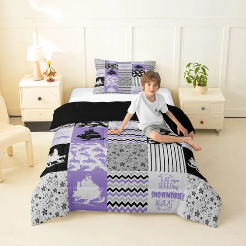 Vista 87 de Erosebridal Softball Comforter Set Patchwork Buffalo Plaid Twin Bedding Sets for Girls Kids Teens Child Galaxy Stars Ball Game Baseball Comforter