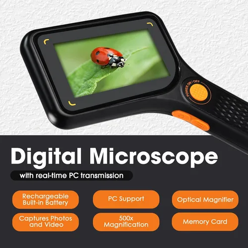 Vista 4 de Microscopio digital de mano con enfoque automático con pantalla IPS de 3 pulgadas e iluminación LED, lupa portátil microscopio USB con tarjeta TF