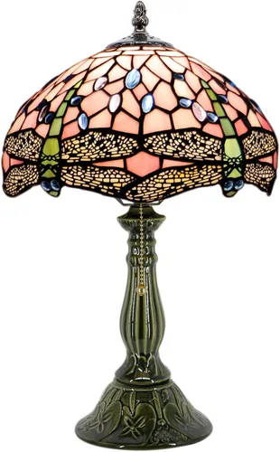 Vista 13 de Tiffany Style Stained Glass Table Lamp 18.5 Inch - Blue Fish Scales 12X12X18.5 Inch, E26 Bulb Base，Pull Chain Switch, Ceramic Base, Bedside